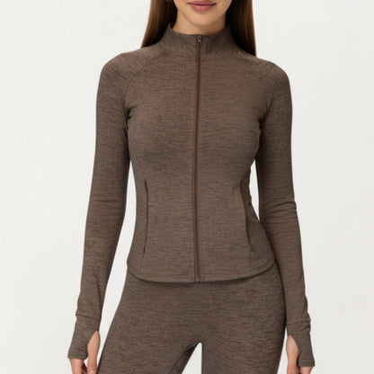 Anna-Kaci Active Women's Long Sleeve Zip-Up Mock Neck Active Jacket with Thumbhole Cuffs