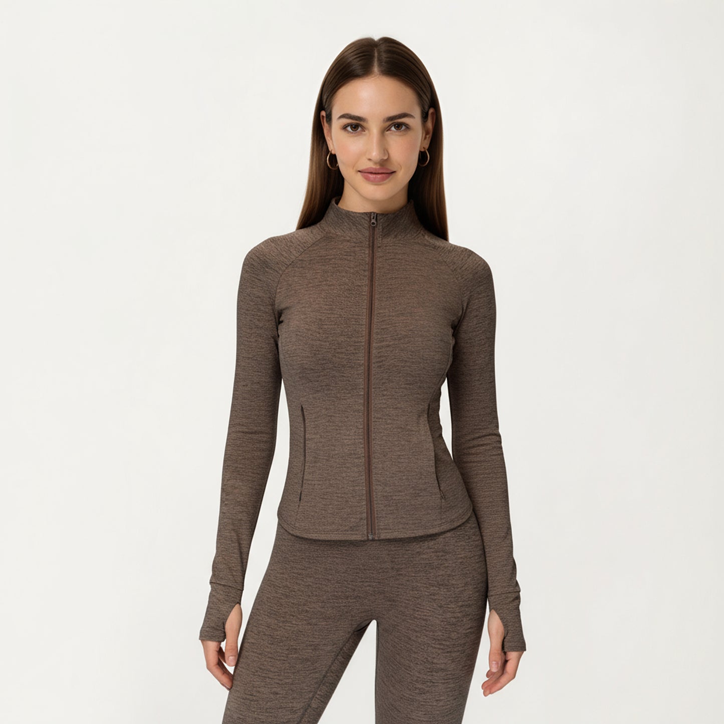 Anna-Kaci Active Women's Long Sleeve Zip-Up Mock Neck Active Jacket with Thumbhole Cuffs