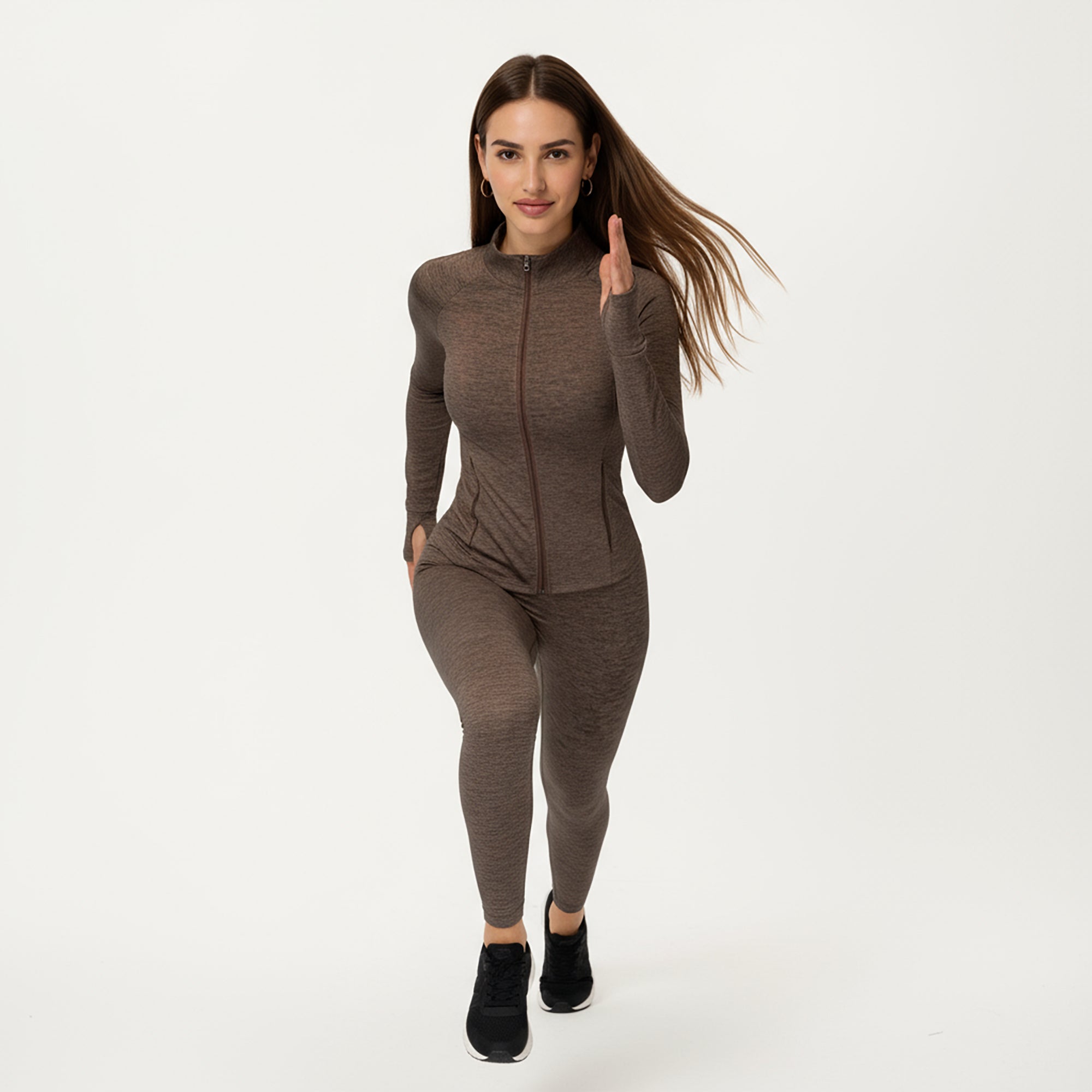 Anna-Kaci Active Women's Long Sleeve Zip-Up Mock Neck Active Jacket with Thumbhole Cuffs