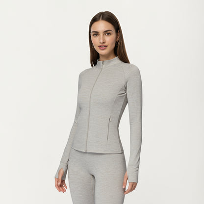 Anna-Kaci Active Women's Long Sleeve Zip-Up Mock Neck Active Jacket with Thumbhole Cuffs