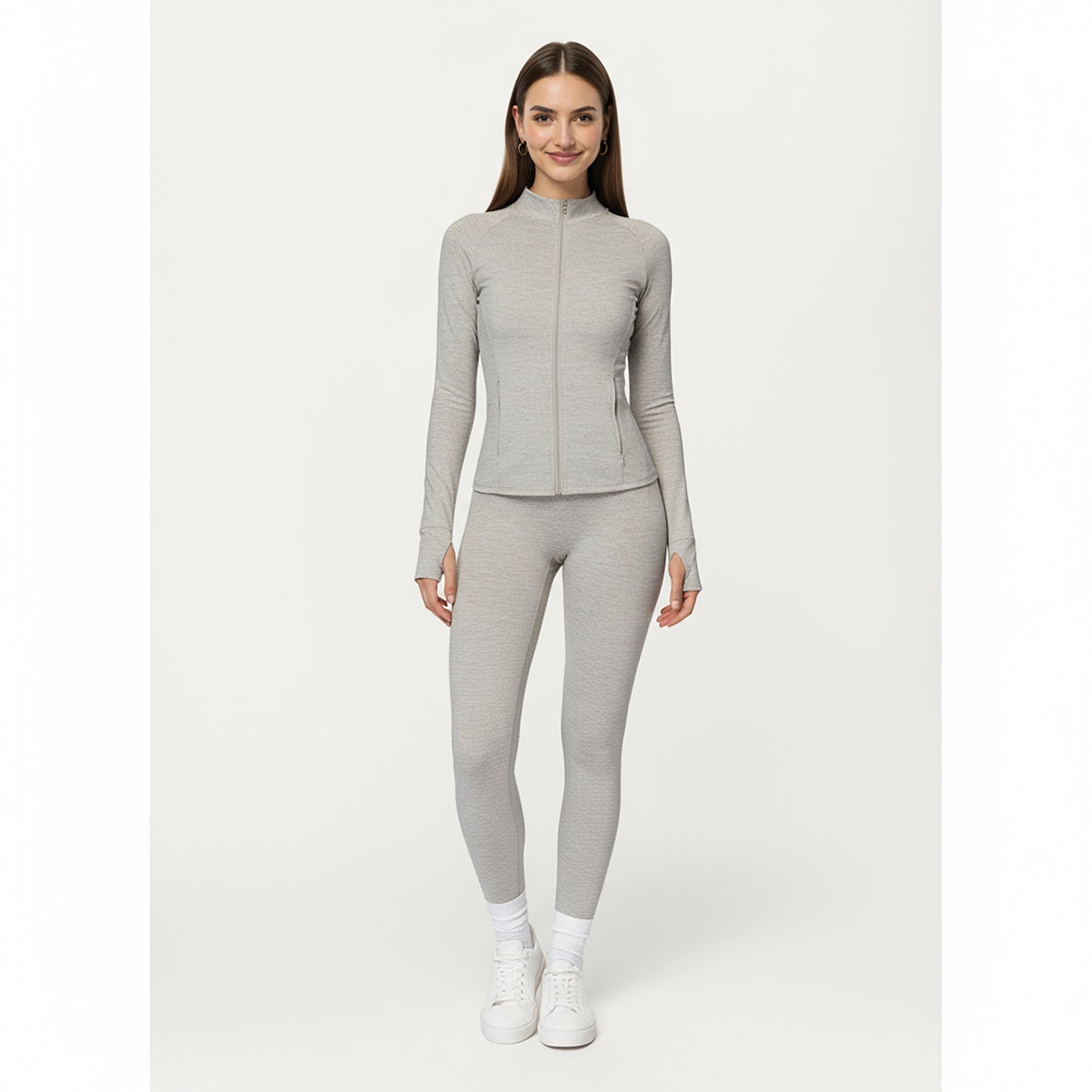 Anna-Kaci Active Women's Long Sleeve Zip-Up Mock Neck Active Jacket with Thumbhole Cuffs