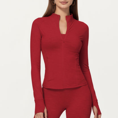 Anna-Kaci Active Women's Long Sleeve Zip-Up Mock Neck Active Jacket with Thumbhole Cuffs