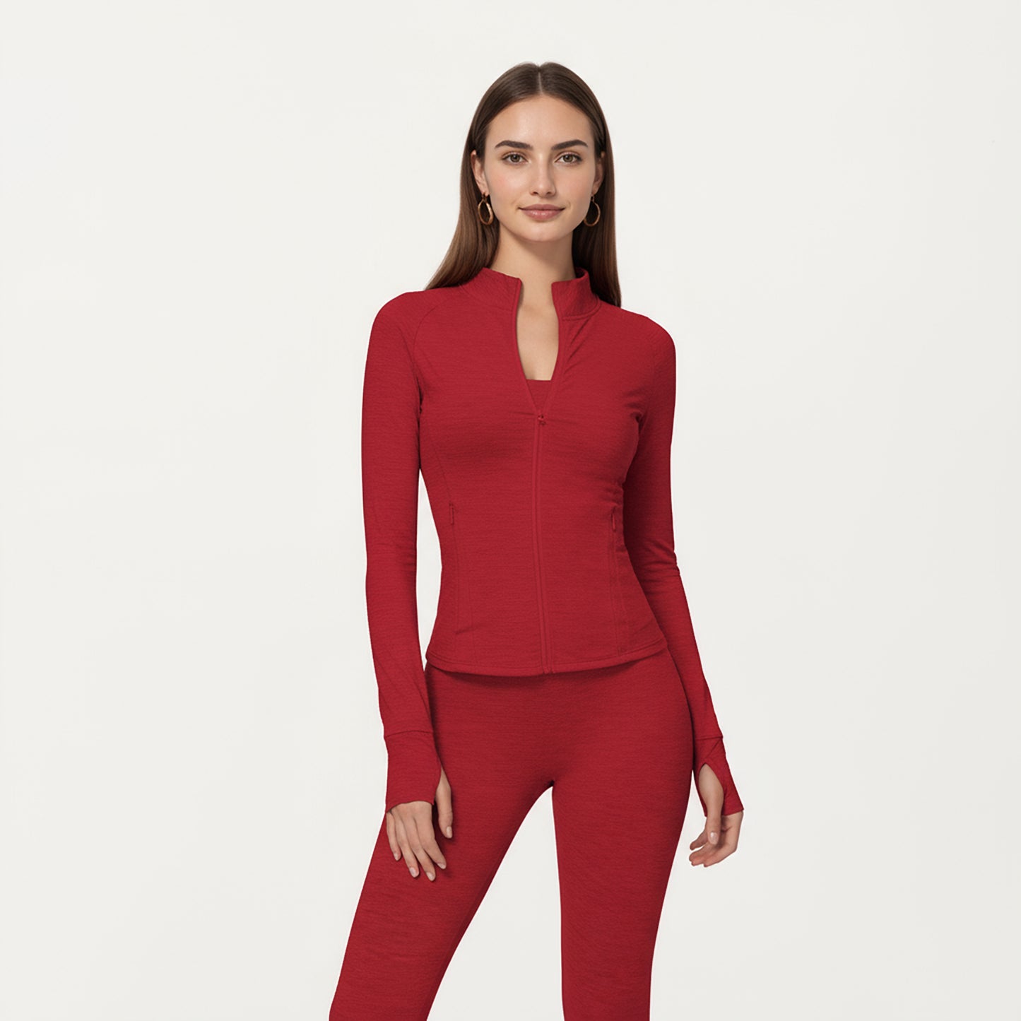 Anna-Kaci Active Women's Long Sleeve Zip-Up Mock Neck Active Jacket with Thumbhole Cuffs