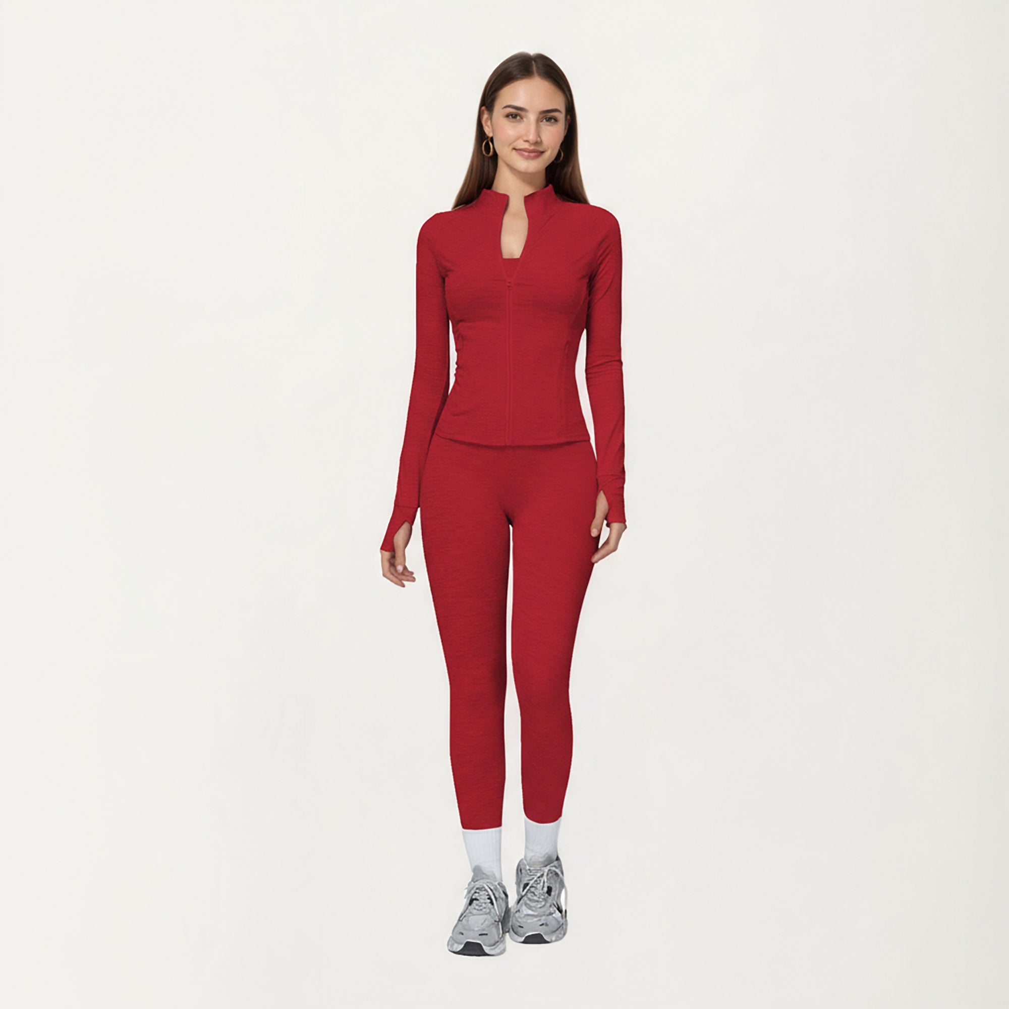 Anna-Kaci Active Women's Long Sleeve Zip-Up Mock Neck Active Jacket with Thumbhole Cuffs