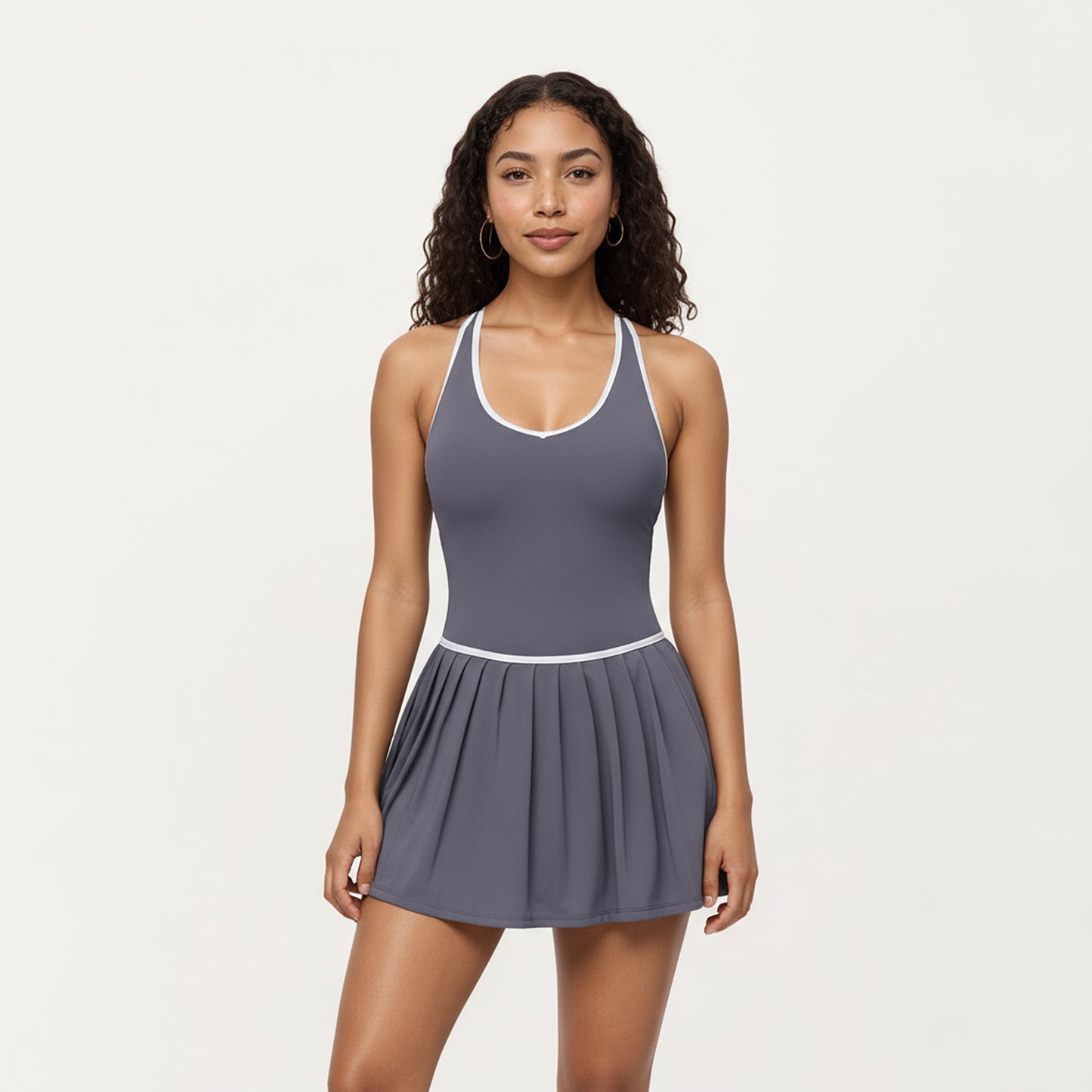 Anna-Kaci Active Women's Active Pleated Tennis Dress with Contrast Trim and Built-In Shorts
