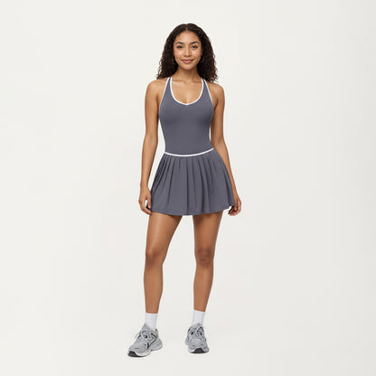 Anna-Kaci Active Women's Active Pleated Tennis Dress with Contrast Trim and Built-In Shorts