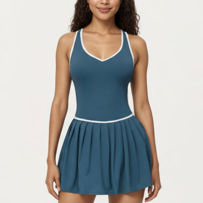 Anna-Kaci Active Women's Active Pleated Tennis Dress with Contrast Trim and Built-In Shorts