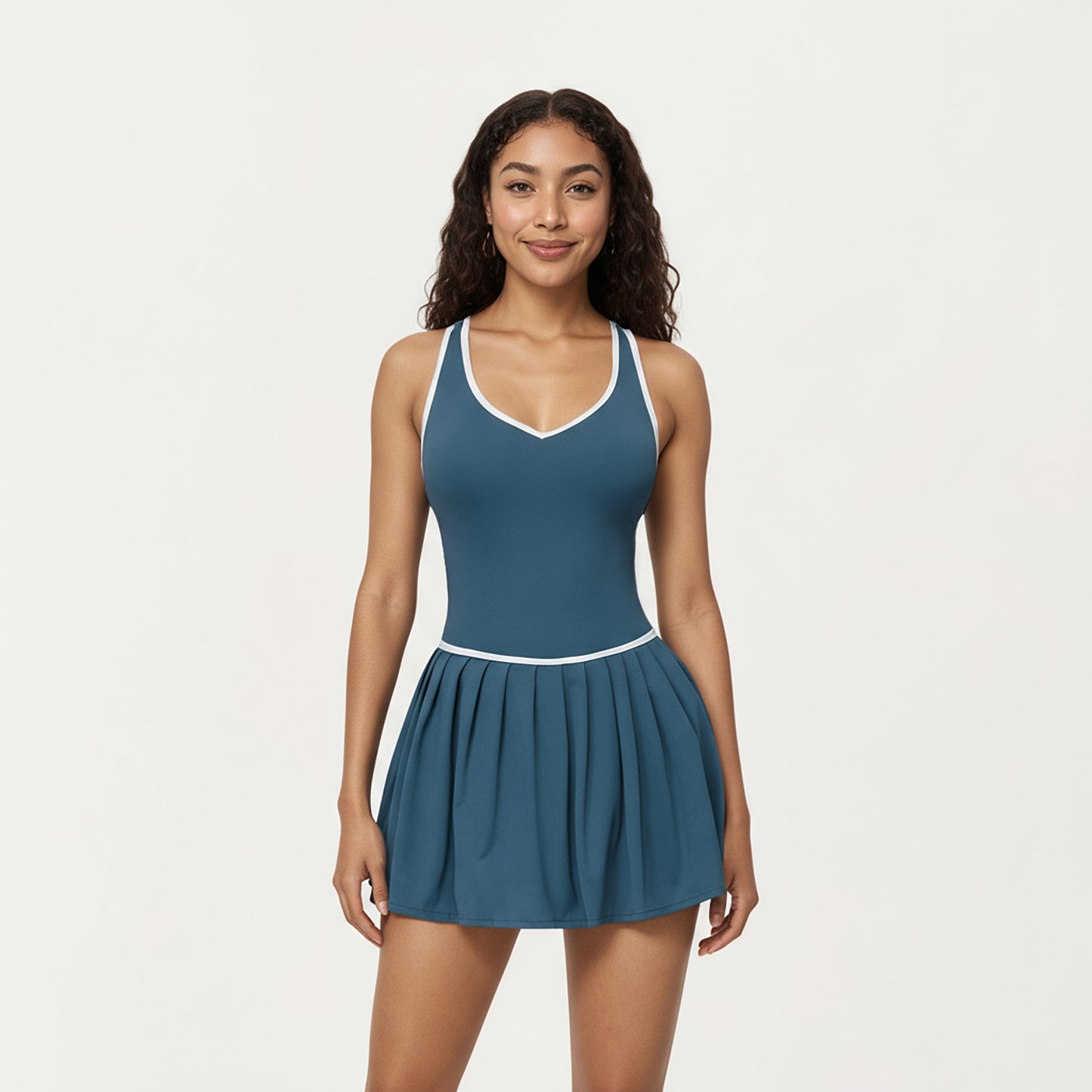Anna-Kaci Active Women's Active Pleated Tennis Dress with Contrast Trim and Built-In Shorts