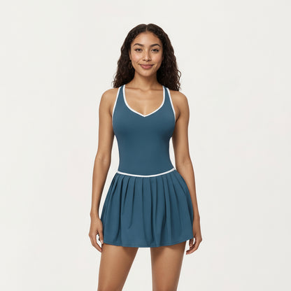 Anna-Kaci Active Women's Active Pleated Tennis Dress with Contrast Trim and Built-In Shorts
