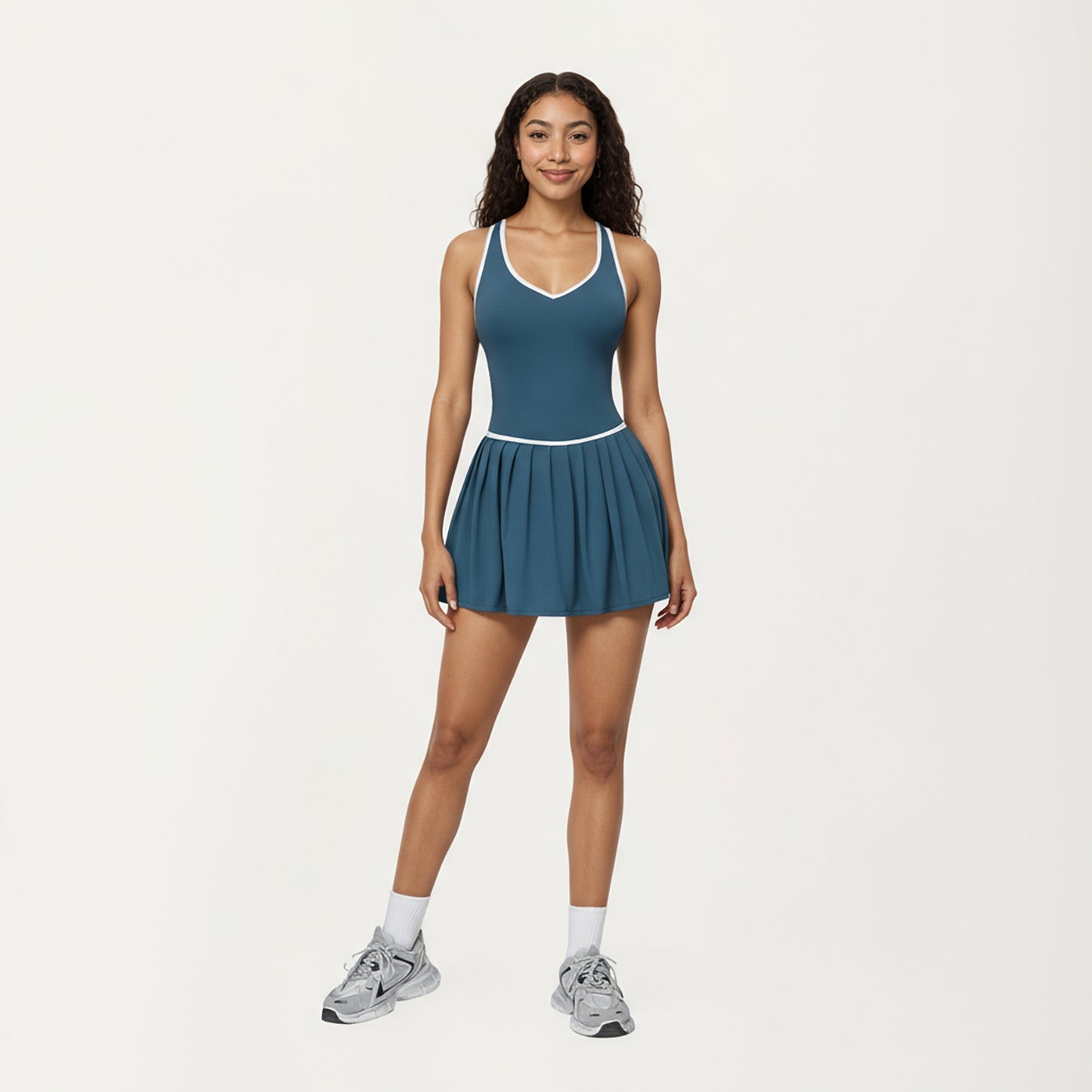 Anna-Kaci Active Women's Active Pleated Tennis Dress with Contrast Trim and Built-In Shorts