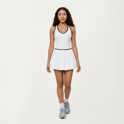 Anna-Kaci Active Women's Active Pleated Tennis Dress with Contrast Trim and Built-In Shorts