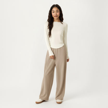 Anna-Kaci Active Women's Long Sleeve Rib Knit Top with Boat Neckline and Slim Fit Silhouette