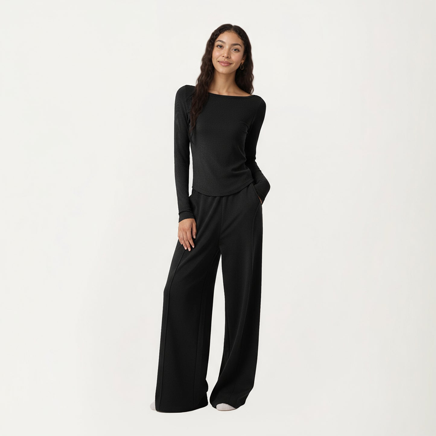 Anna-Kaci Active Women's Long Sleeve Rib Knit Top with Boat Neckline and Slim Fit Silhouette