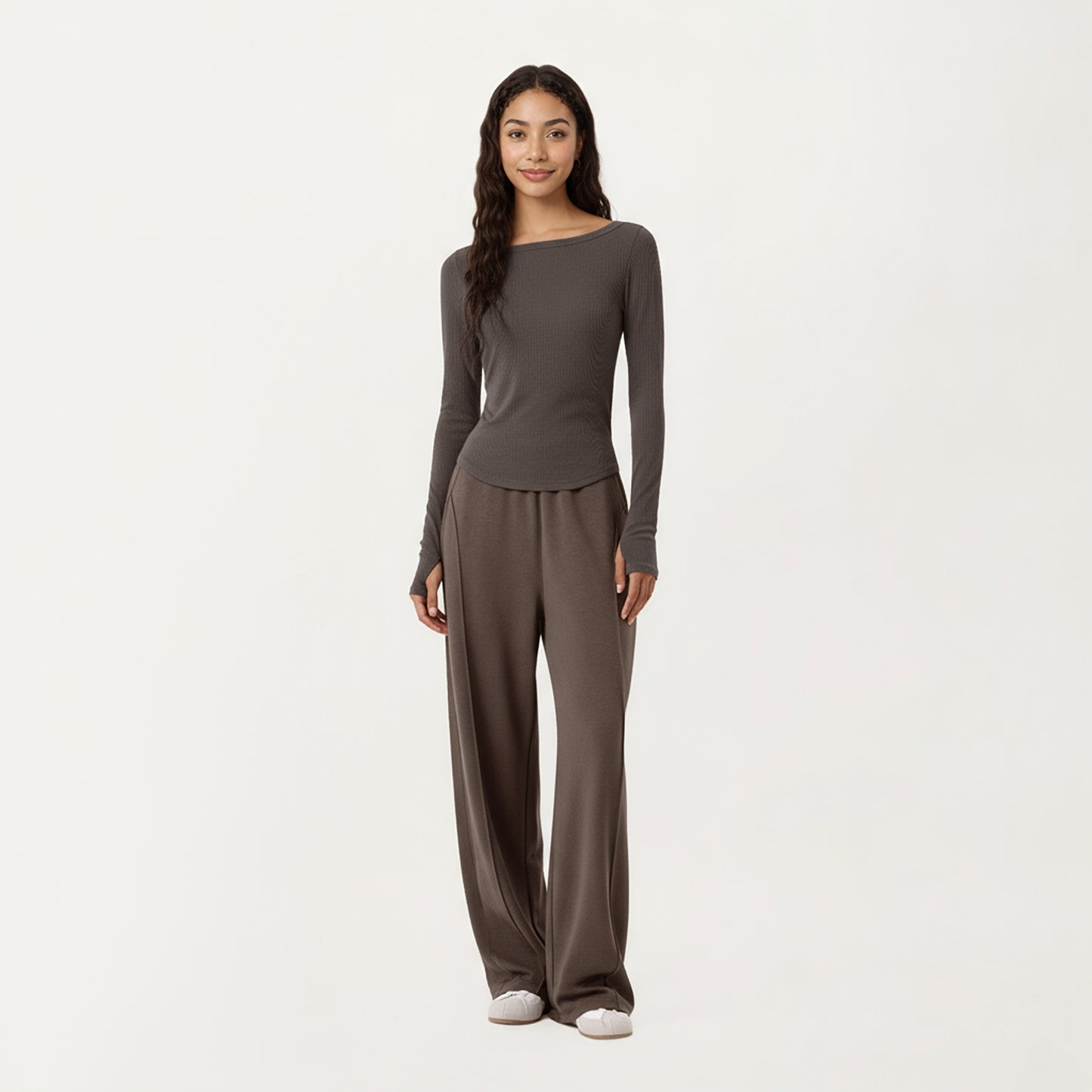 Anna-Kaci Active Women's Long Sleeve Rib Knit Top with Boat Neckline and Slim Fit Silhouette