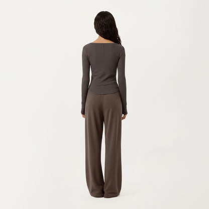 Anna-Kaci Active Women's Long Sleeve Rib Knit Top with Boat Neckline and Slim Fit Silhouette