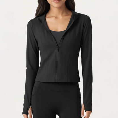 Anna-Kaci Active Women's Long Sleeve Zip Up Hoodie Jacket with Contoured Fit and Thumbhole Cuffs