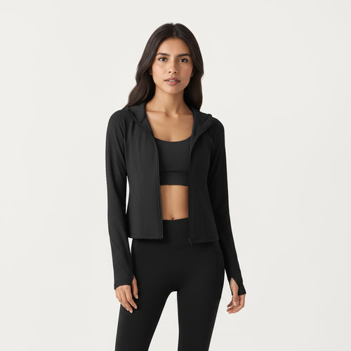 Anna-Kaci Active Women's Long Sleeve Zip Up Hoodie Jacket with Contoured Fit and Thumbhole Cuffs