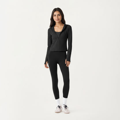 Anna-Kaci Active Women's Long Sleeve Zip Up Hoodie Jacket with Contoured Fit and Thumbhole Cuffs