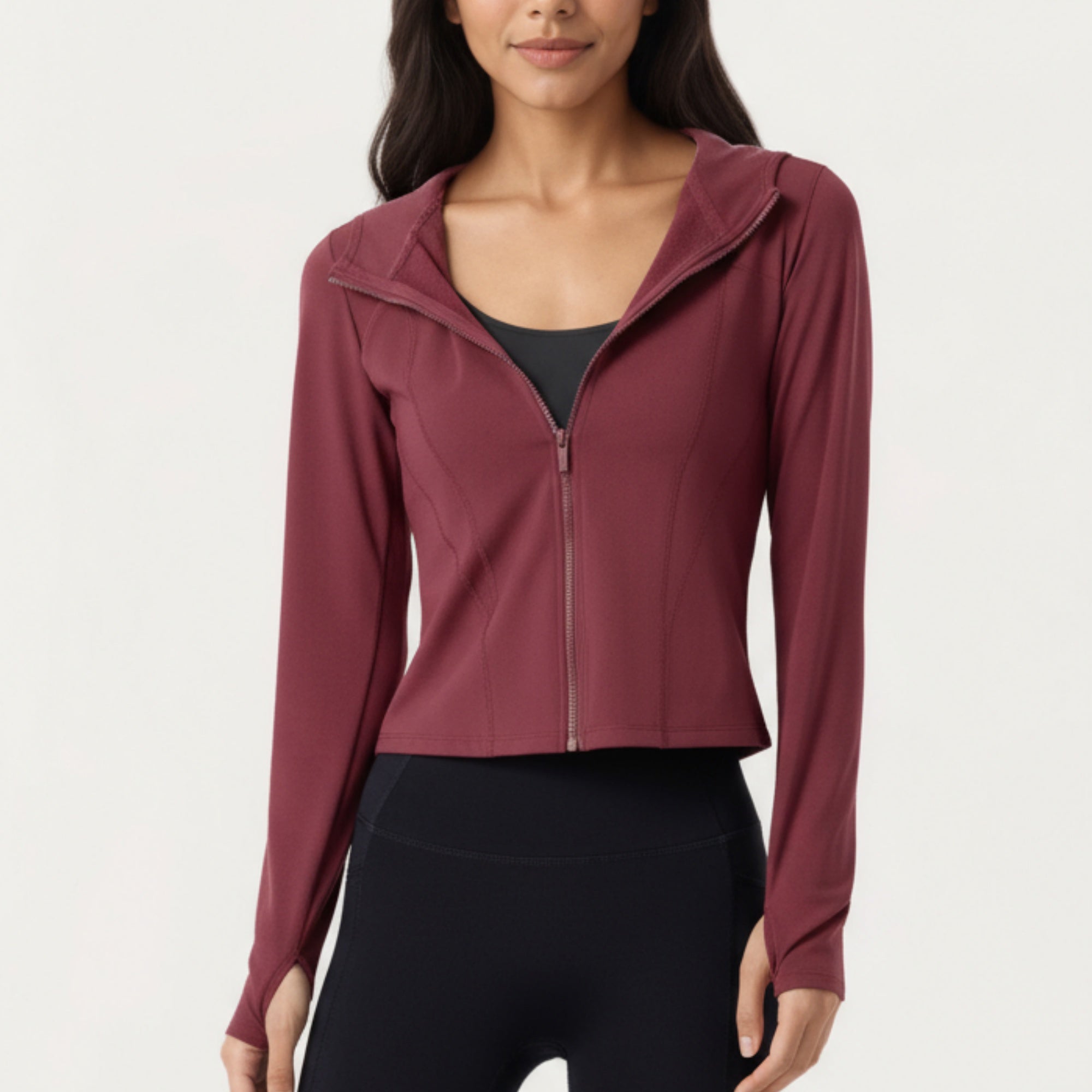 Anna-Kaci Active Women's Long Sleeve Zip Up Hoodie Jacket with Contoured Fit and Thumbhole Cuffs