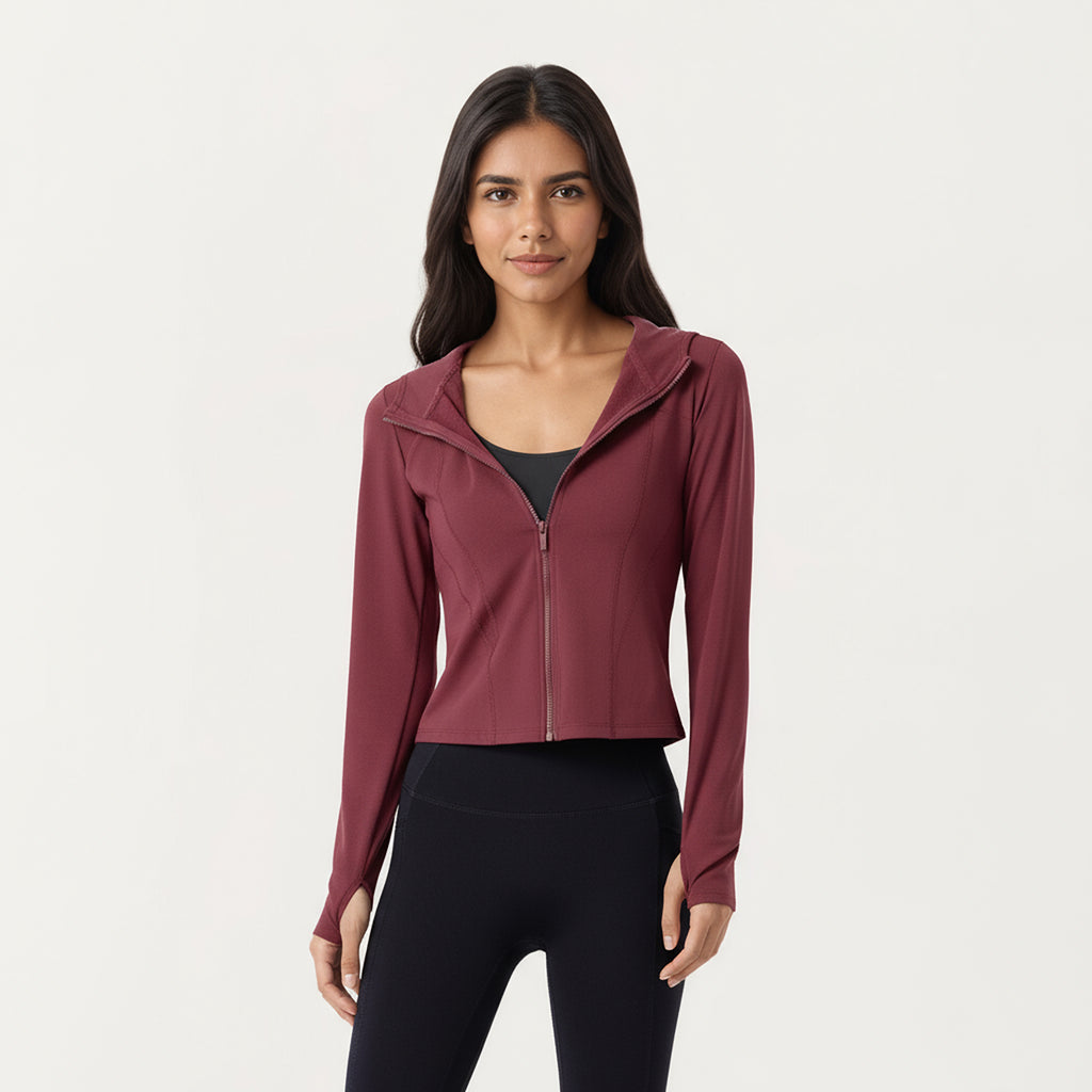 Anna-Kaci Active Women's Long Sleeve Zip Up Hoodie Jacket with Contoured Fit and Thumbhole Cuffs