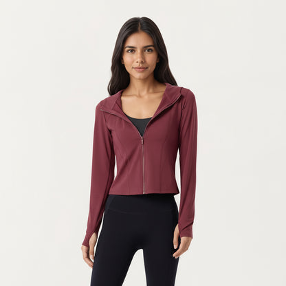 Anna-Kaci Active Women's Long Sleeve Zip Up Hoodie Jacket with Contoured Fit and Thumbhole Cuffs