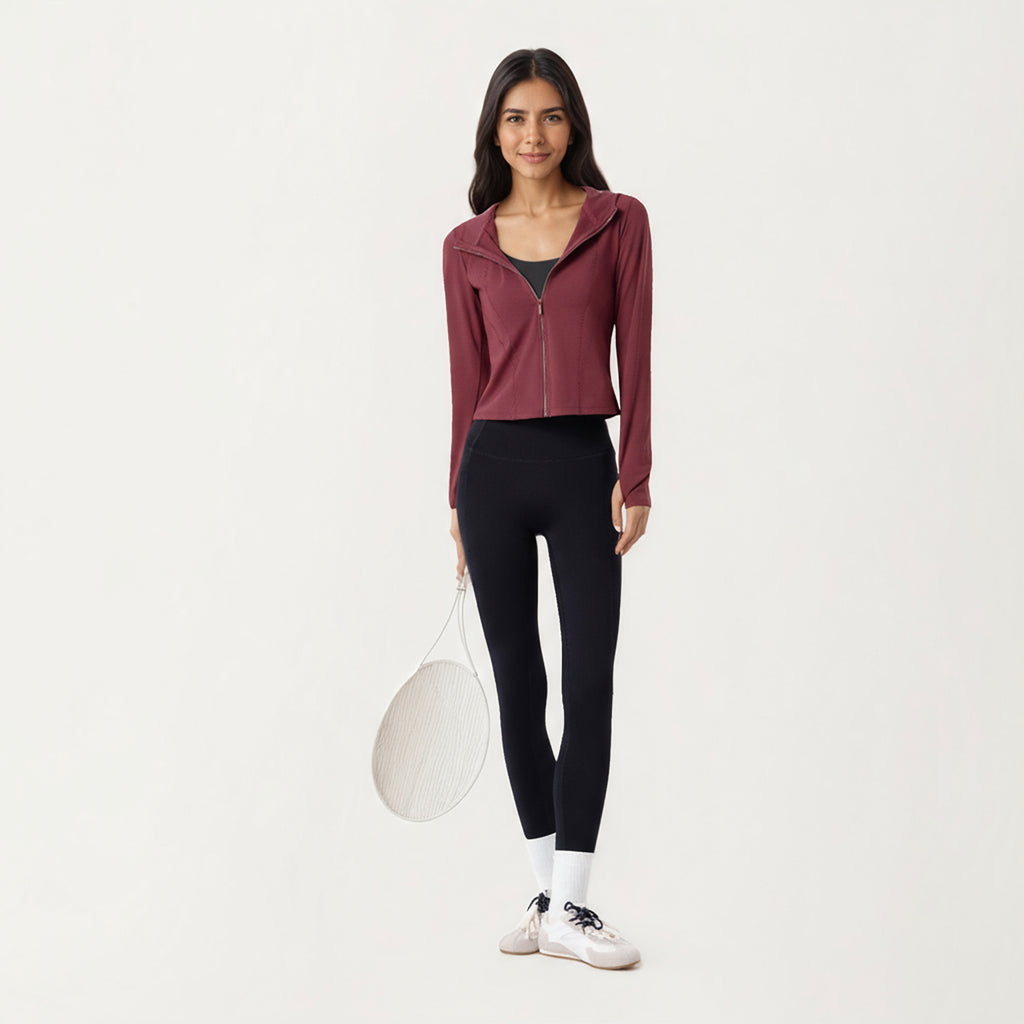 Anna-Kaci Active Women's Long Sleeve Zip Up Hoodie Jacket with Contoured Fit and Thumbhole Cuffs