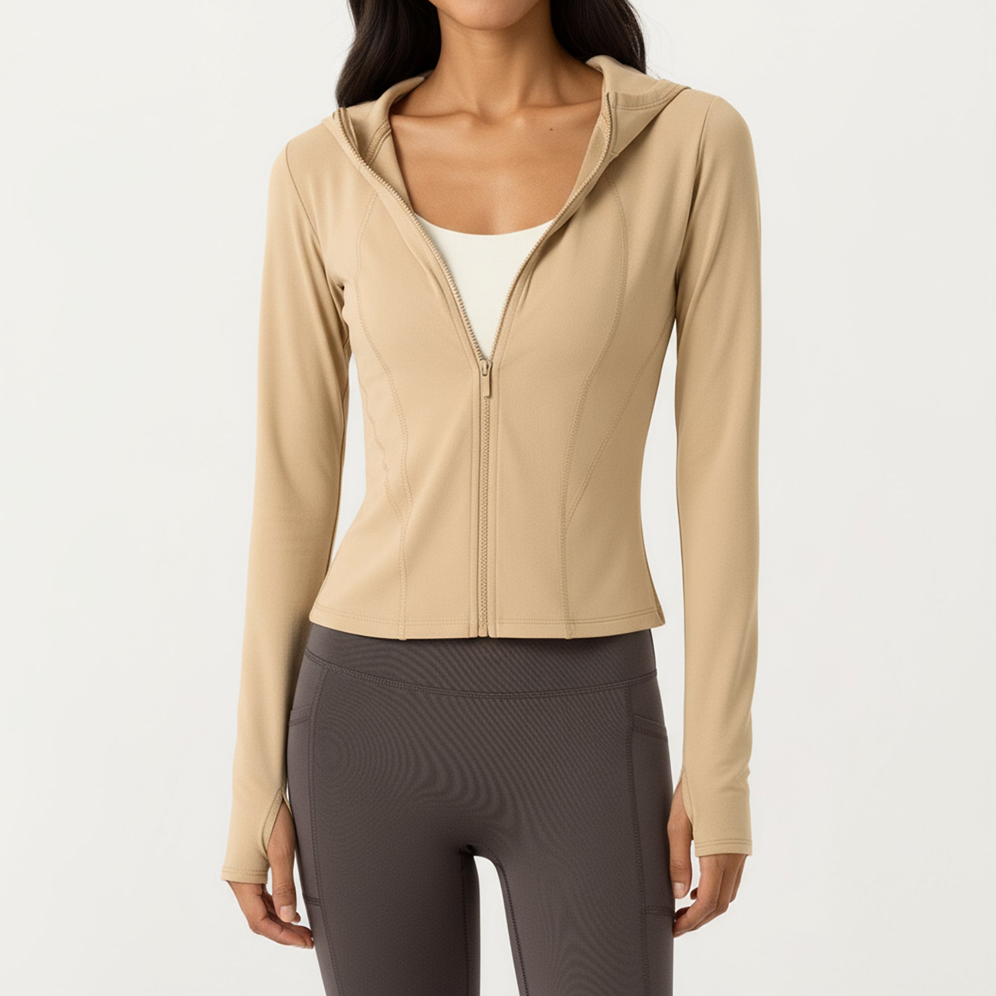 Anna-Kaci Active Women's Long Sleeve Zip Up Hoodie Jacket with Contoured Fit and Thumbhole Cuffs