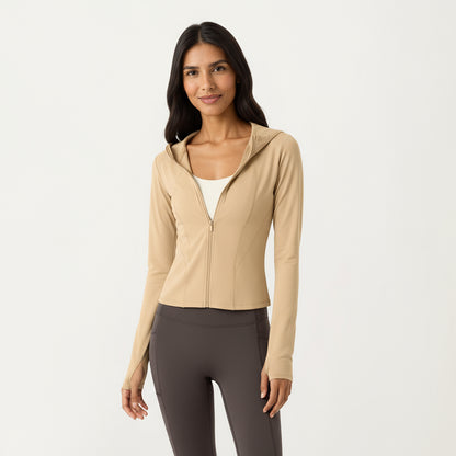 Anna-Kaci Active Women's Long Sleeve Zip Up Hoodie Jacket with Contoured Fit and Thumbhole Cuffs