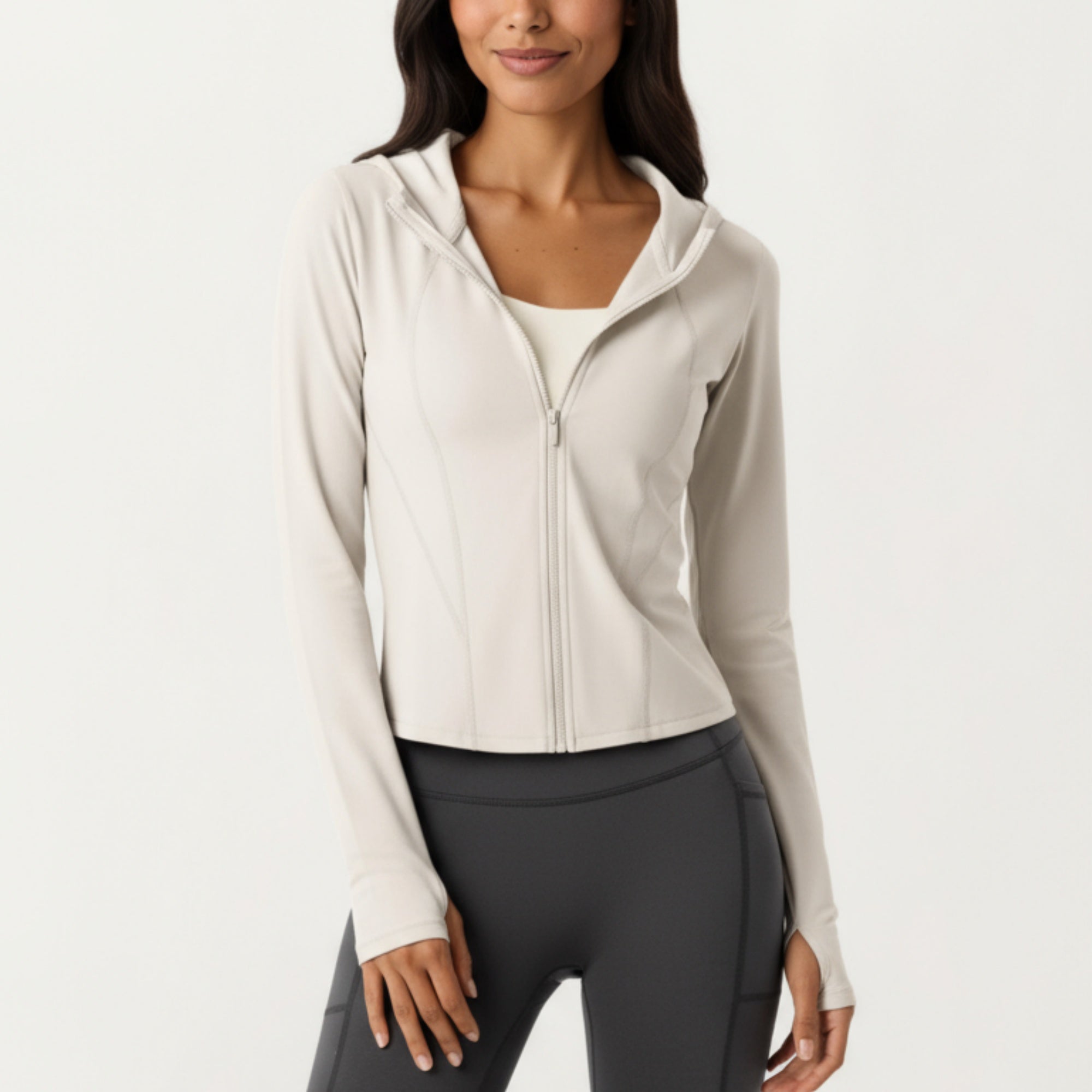 Anna-Kaci Active Women's Long Sleeve Zip Up Hoodie Jacket with Contoured Fit and Thumbhole Cuffs