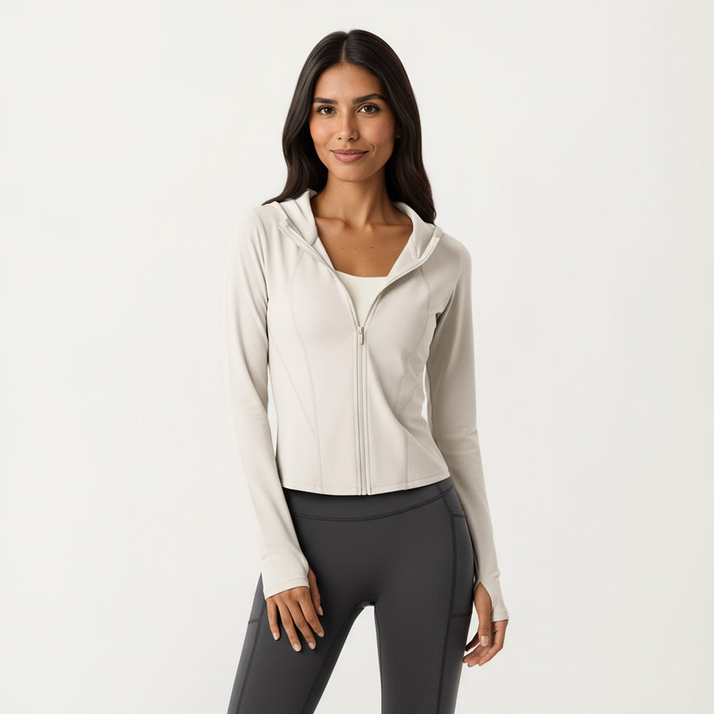 Anna-Kaci Active Women's Long Sleeve Zip Up Hoodie Jacket with Contoured Fit and Thumbhole Cuffs