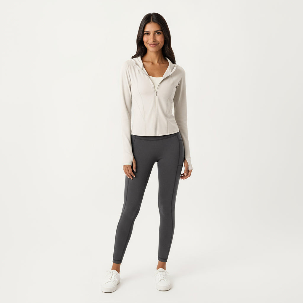 Anna-Kaci Active Women's Long Sleeve Zip Up Hoodie Jacket with Contoured Fit and Thumbhole Cuffs