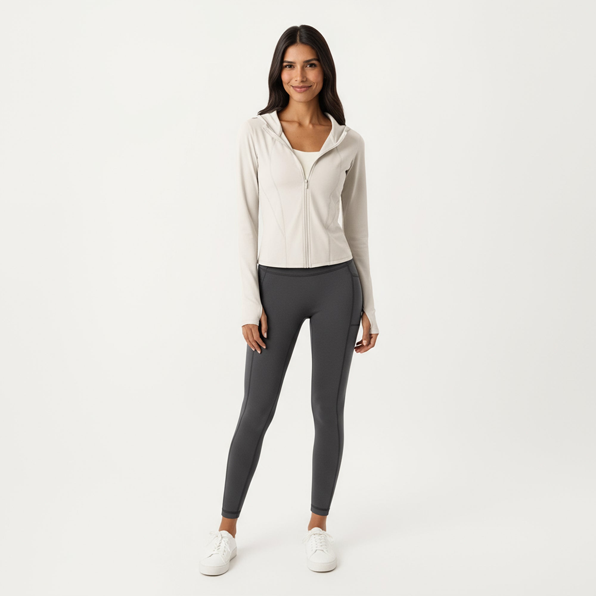 Anna-Kaci Active Women's Long Sleeve Zip Up Hoodie Jacket with Contoured Fit and Thumbhole Cuffs