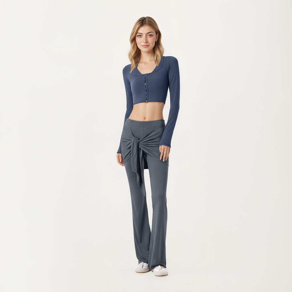 Anna-Kaci Active Women's Long Sleeve Cropped Button Front Top with Square Neckline and Fitted Silhouette