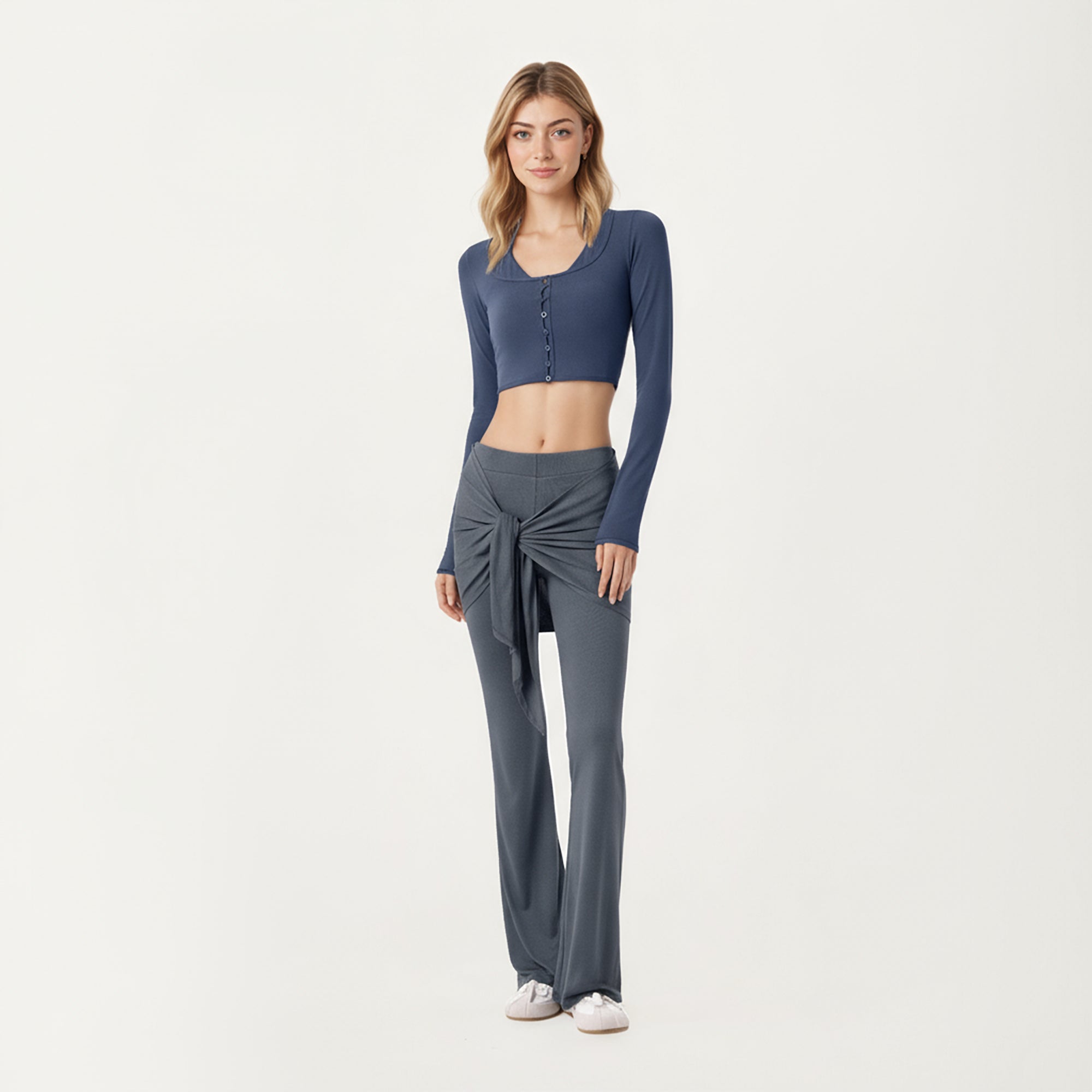 Anna-Kaci Active Women's Long Sleeve Cropped Button Front Top with Square Neckline and Fitted Silhouette