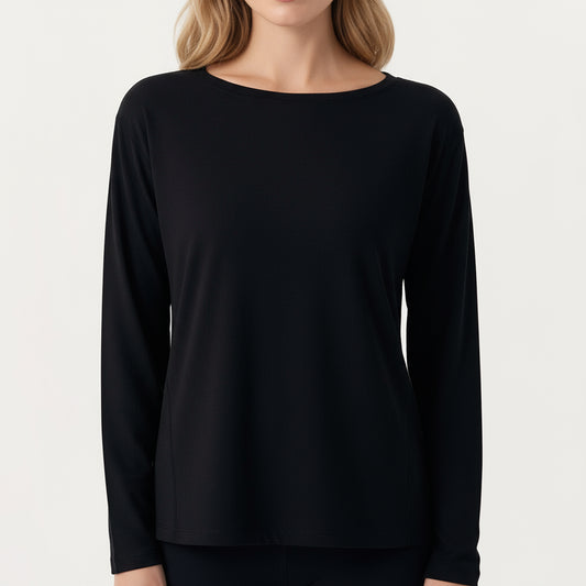 Anna-Kaci Active Women's Long Sleeve Pullover Top with Relaxed Fit and Boat Neckline