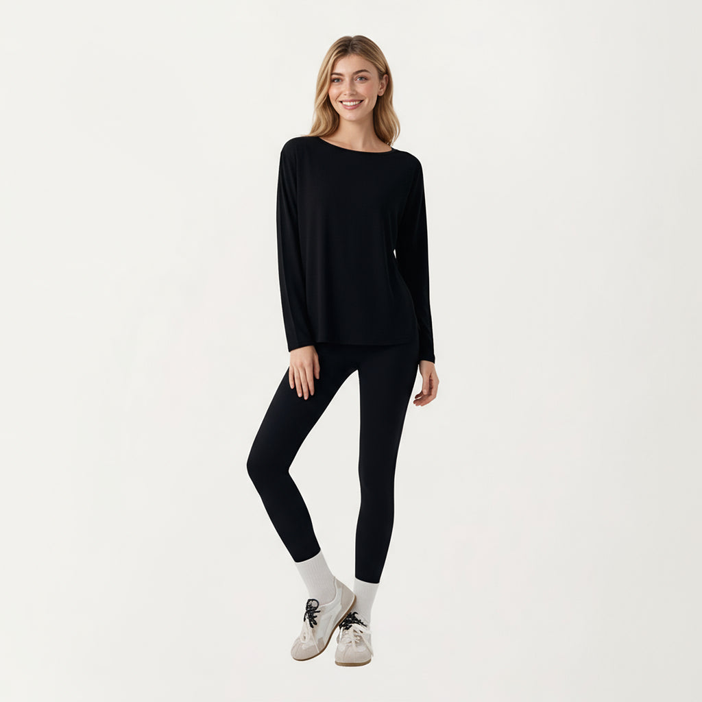 Anna-Kaci Active Women's Long Sleeve Pullover Top with Relaxed Fit and Boat Neckline