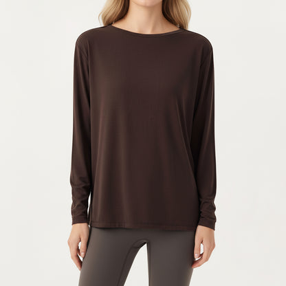 Anna-Kaci Active Women's Long Sleeve Pullover Top with Relaxed Fit and Boat Neckline