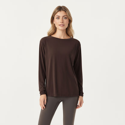 Anna-Kaci Active Women's Long Sleeve Pullover Top with Relaxed Fit and Boat Neckline