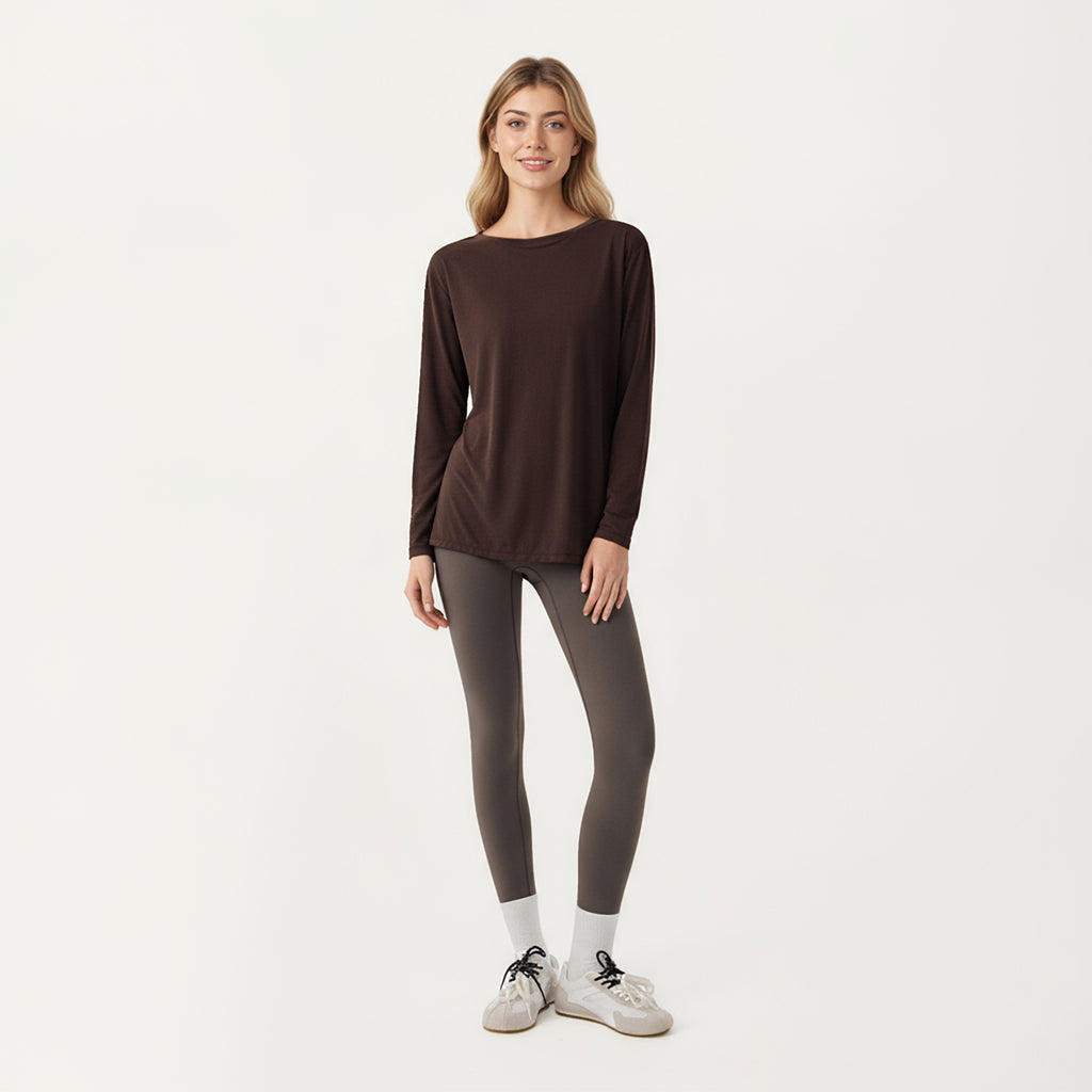 Anna-Kaci Active Women's Long Sleeve Pullover Top with Relaxed Fit and Boat Neckline
