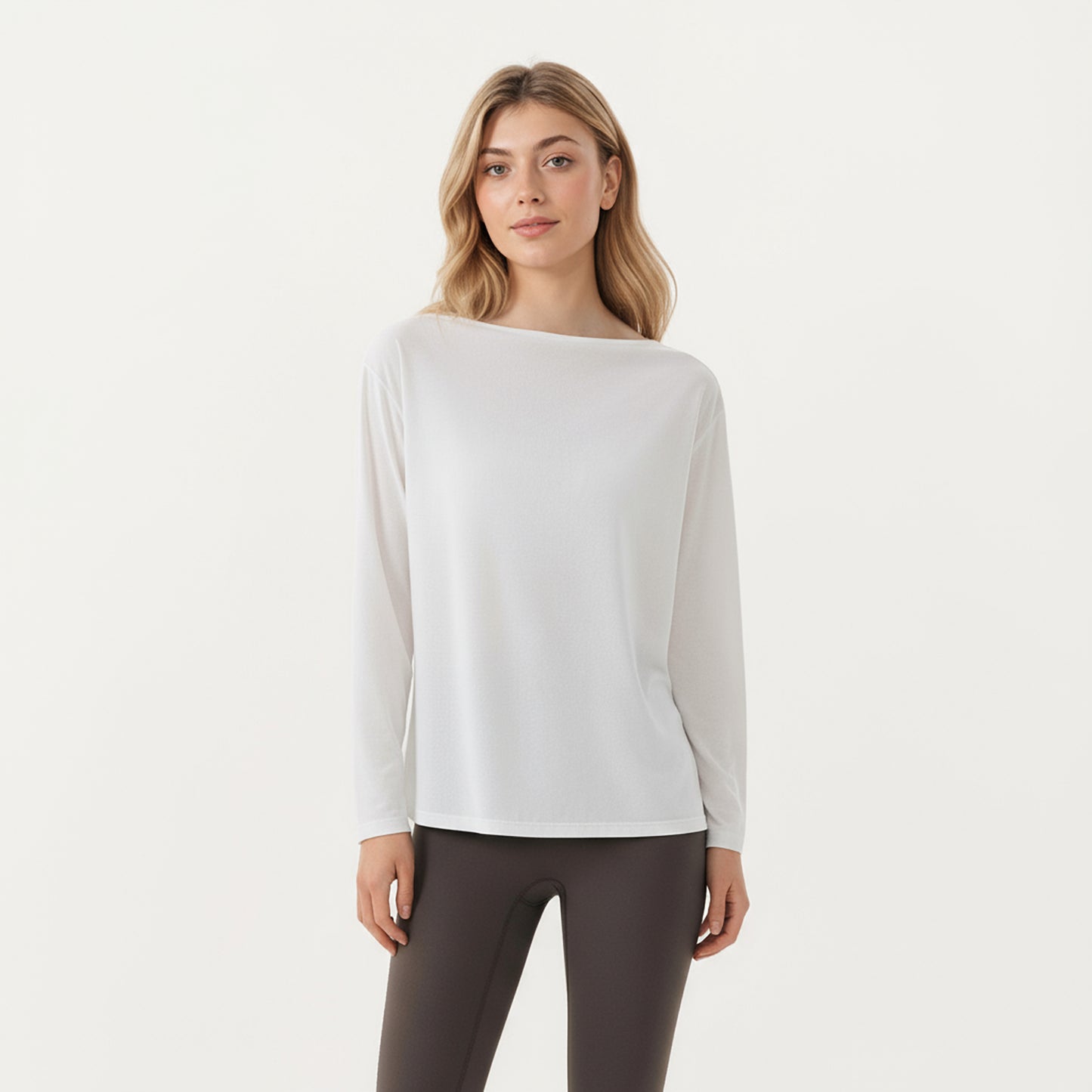 Anna-Kaci Active Women's Long Sleeve Pullover Top with Relaxed Fit and Boat Neckline