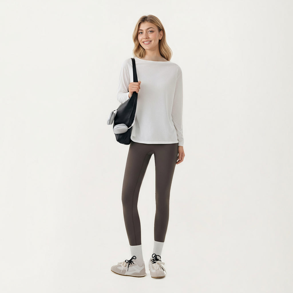 Anna-Kaci Active Women's Long Sleeve Pullover Top with Relaxed Fit and Boat Neckline