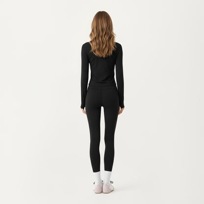 Anna-Kaci Active Women's Long Sleeve Zip Front Cropped Jacket with Contoured Seams and Thumbhole Cuffs