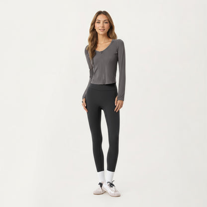 Anna-Kaci Active Women's Long Sleeve Zip Front Cropped Jacket with Contoured Seams and Thumbhole Cuffs