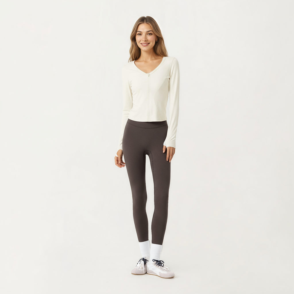 Anna-Kaci Active Women's Long Sleeve Zip Front Cropped Jacket with Contoured Seams and Thumbhole Cuffs