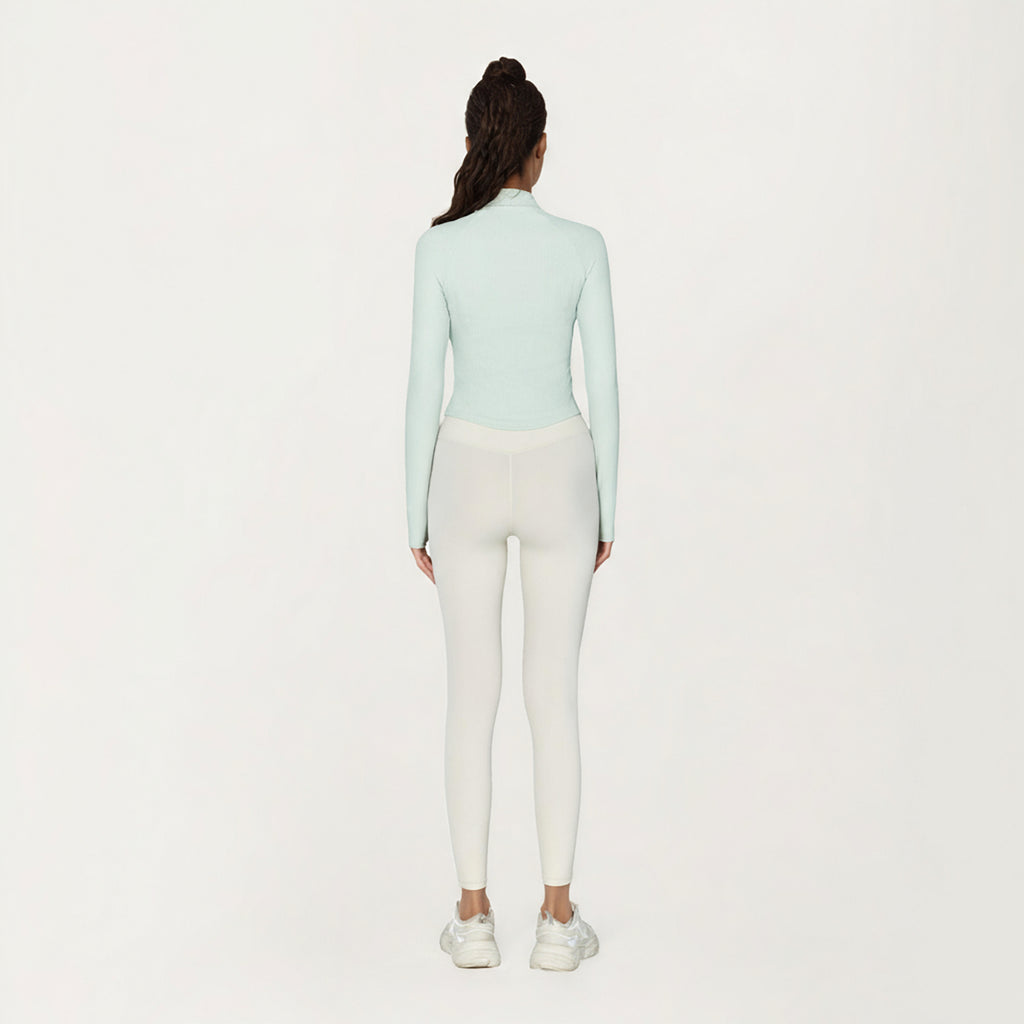 Anna-Kaci Active Women's Long Sleeve Ribbed Knit Half Zip Top with Curved Hem and Fitted Silhouette