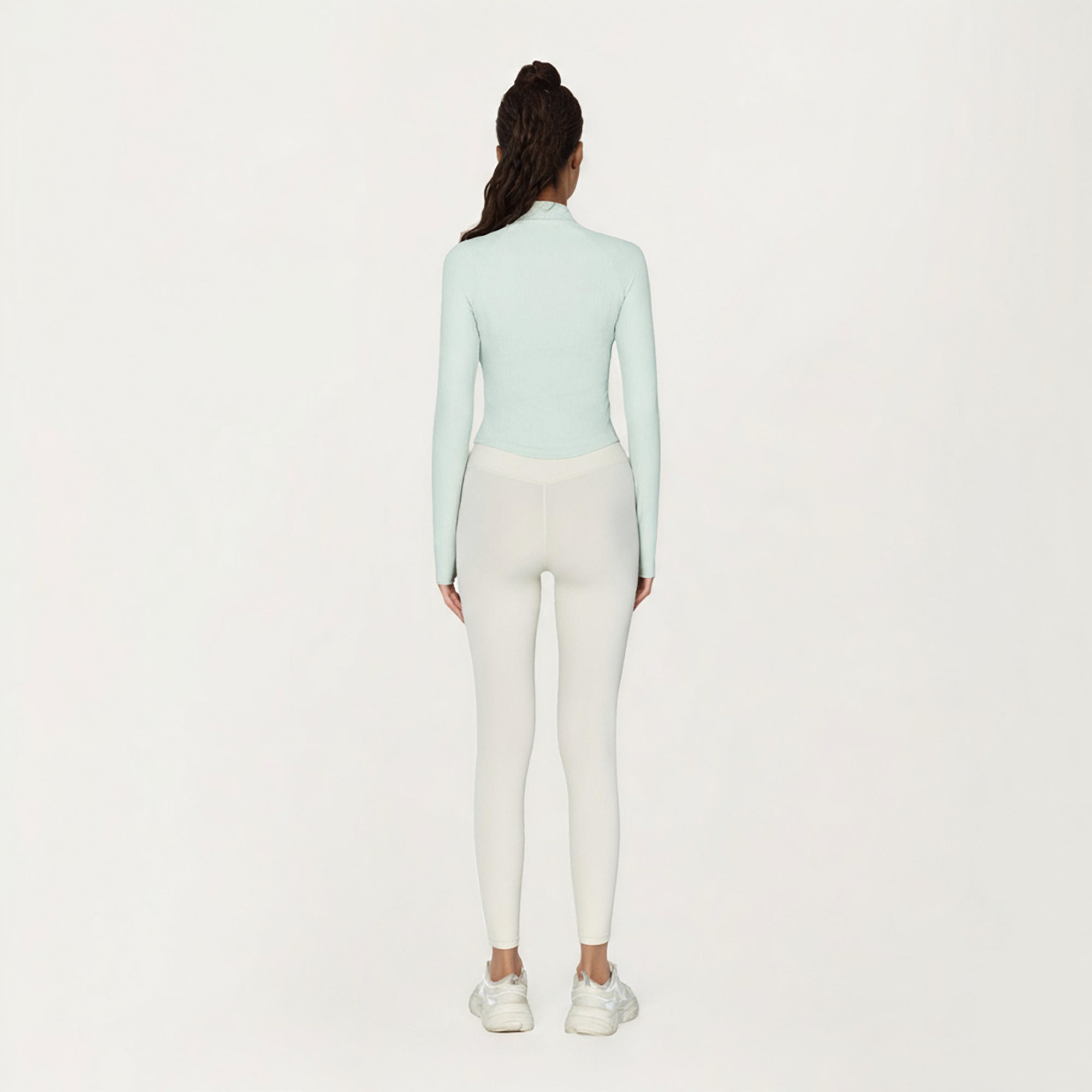 Anna-Kaci Active Women's Long Sleeve Ribbed Knit Half Zip Top with Curved Hem and Fitted Silhouette