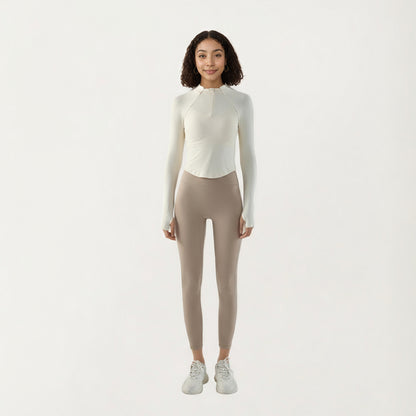 Anna-Kaci Active Women's Long Sleeve Ribbed Knit Half Zip Top with Curved Hem and Fitted Silhouette