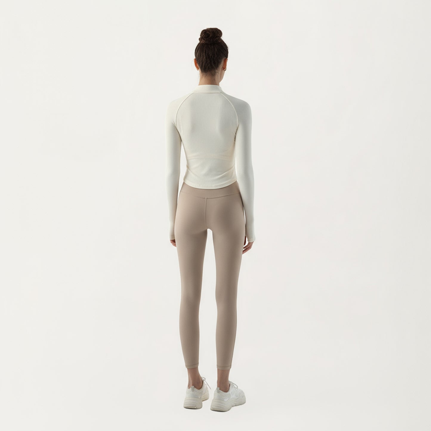 Anna-Kaci Active Women's Long Sleeve Ribbed Knit Half Zip Top with Curved Hem and Fitted Silhouette