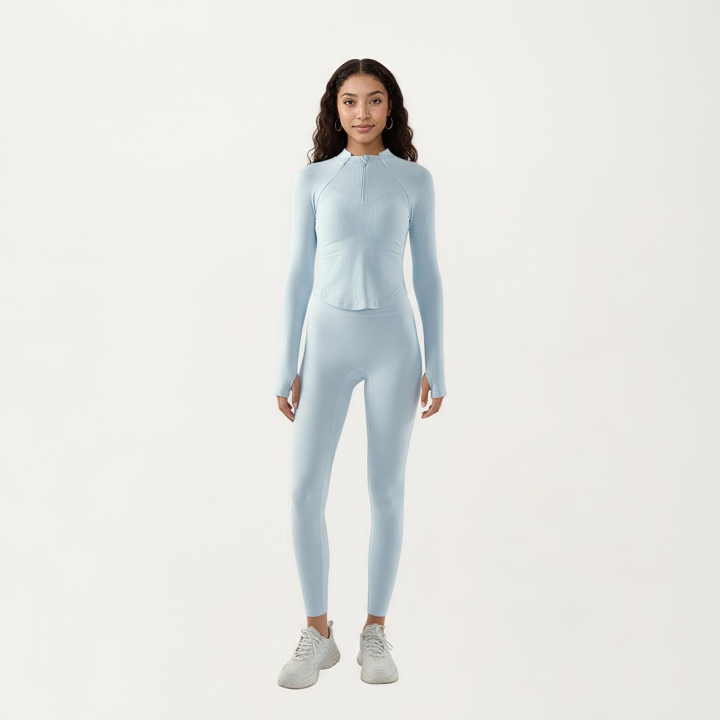 Anna-Kaci Active Women's Long Sleeve Ribbed Knit Half Zip Top with Curved Hem and Fitted Silhouette