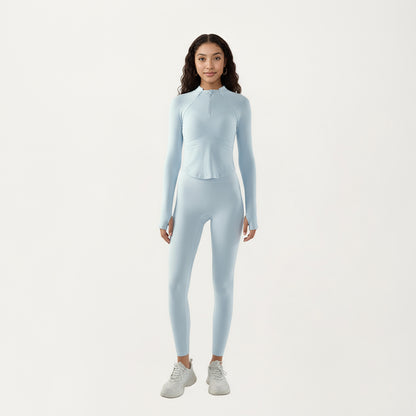 Anna-Kaci Active Women's Long Sleeve Ribbed Knit Half Zip Top with Curved Hem and Fitted Silhouette